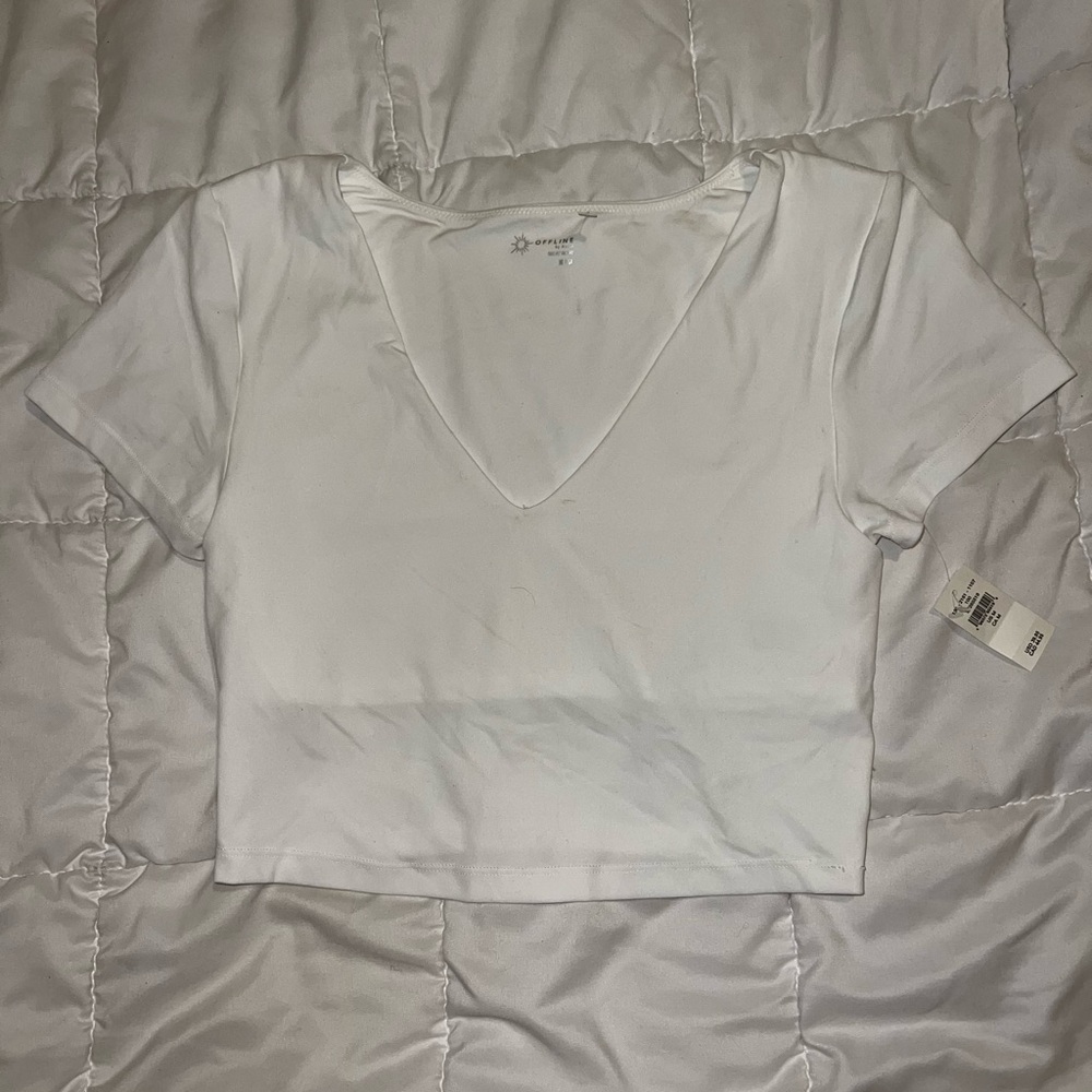 Aerie Classic White V-Neck Crop Top